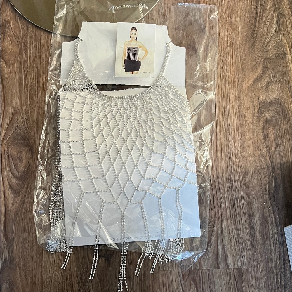 Silver Crystal Fringe Chainmail Crop Top